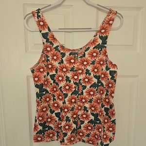 Floral Sleeveless Top - Orange and Green